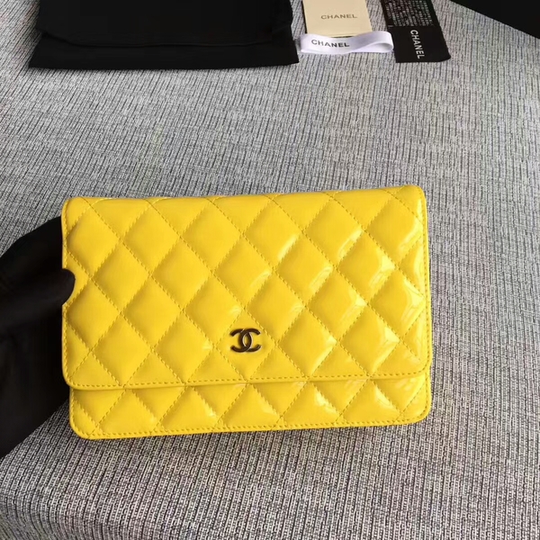 Chanel WOC Flap Bag Patent Leather A33814C Yellow