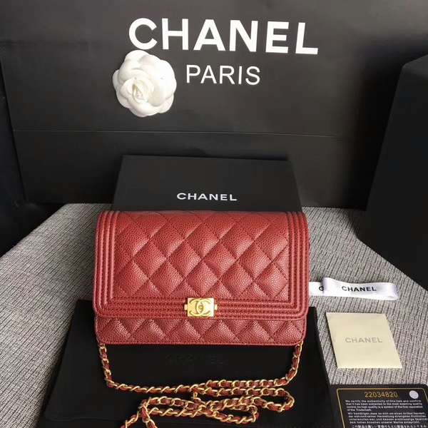 Boy Chanel WOC Flap Bag Original Calfskin Leather CHA6040 Dark Red