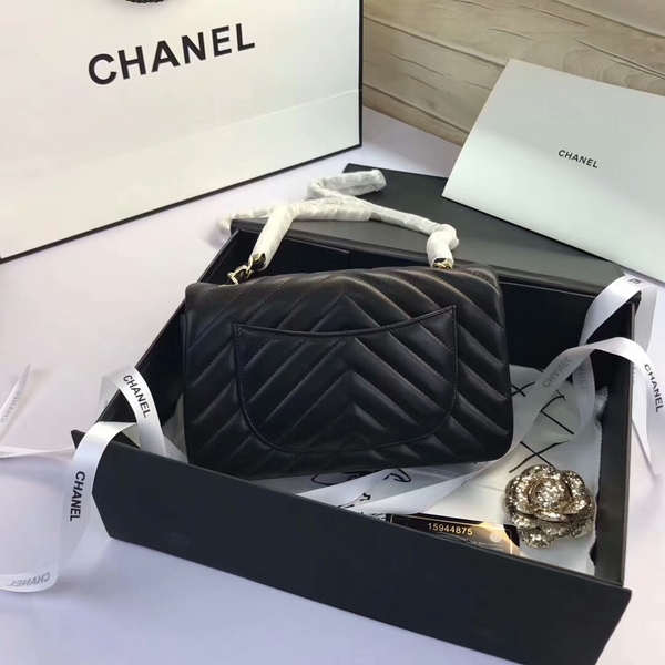 Chanel Classic Flap Bags Black Original Sheepskin Leather 1116 Gold