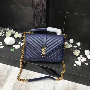 YSL Classic Monogramme Blue Leather Flap Bag Y392737 Gold