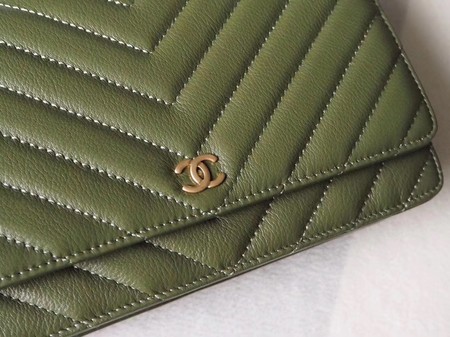 Chanel V mini Flap Bag Chevron Sheepskin Leather A33814V Green