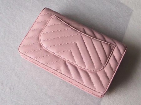 Chanel V mini Flap Bag Chevron Sheepskin Leather A33814V Pink