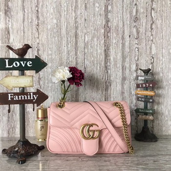 Gucci GG Marmont Matelasse Leather Shoulder Bag 443497 Pink