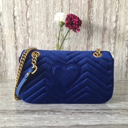 Gucci 443497 GG Marmont Chevron Velvet Shoulder Bag Blue