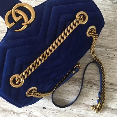 Gucci 443497 GG Marmont Chevron Velvet Shoulder Bag Blue