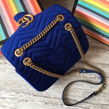 Gucci GG Marmont Chevron Velvet Shoulder Bag 443497 Blue