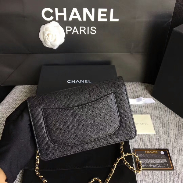 Chanel WOC Flap Shoulder Bag Black Calfskin A33814 Gold