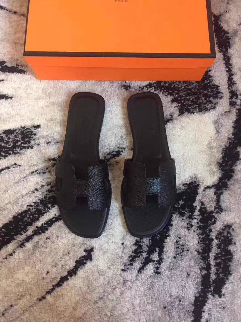 Hermes Leather Slipper HO742 Black