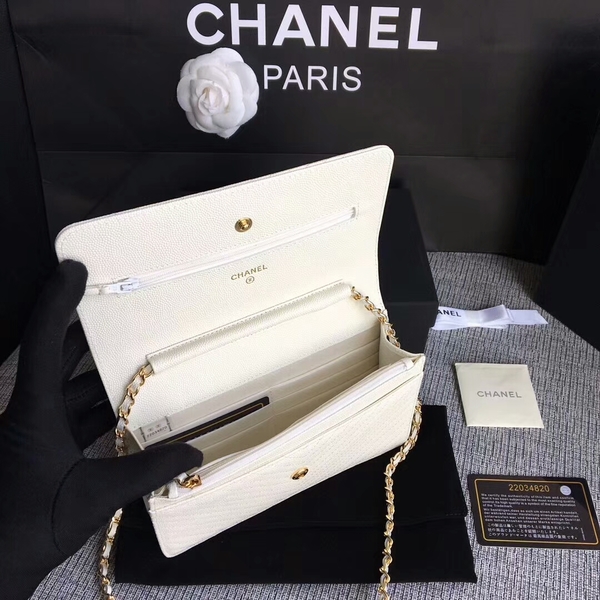 Chanel WOC Flap Shoulder Bag Offwhite Calfskin Leather A33814 Gold