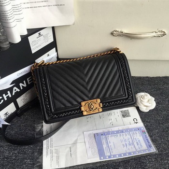 Boy Chanel Flap Bag Original Chevron Leather A67086 Black