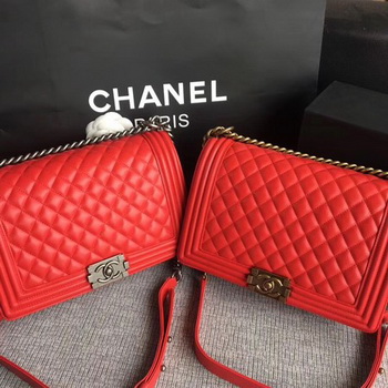 Boy Chanel Flap Bags Original Sheepskin Leather A67088 Red