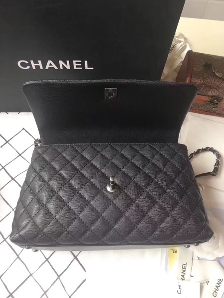 Chanel Classic Red Top Handle Bag Black Original Leather A92292 Silver