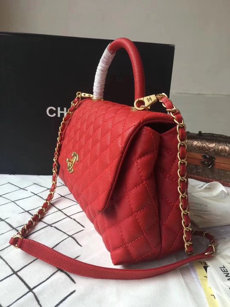 Chanel Classic Red Top Handle Bag Red Original Leather A92292 Gold