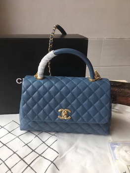 Chanel Classic Top Handle Bag Blue Original Leather A92292 Gold