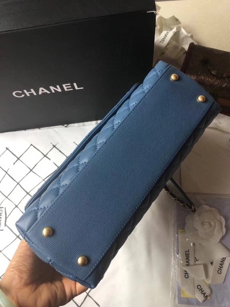 Chanel Classic Top Handle Bag Blue Original Leather A92292 Gold