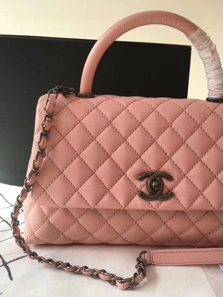 Chanel Classic Top Handle Bag Pink Original Leather A92292 Silver