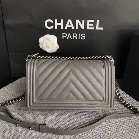 Boy Chanel Flap Bag Original Chevron Leather A67086V Grey