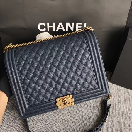 Boy Chanel Flap Shoulder Bag Blue Original Cannage Pattern A67087 Gold