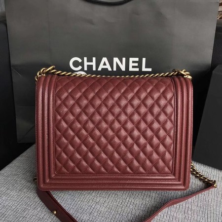 Boy Chanel Flap Shoulder Bag Wine Original Cannage Pattern A67087 Gold