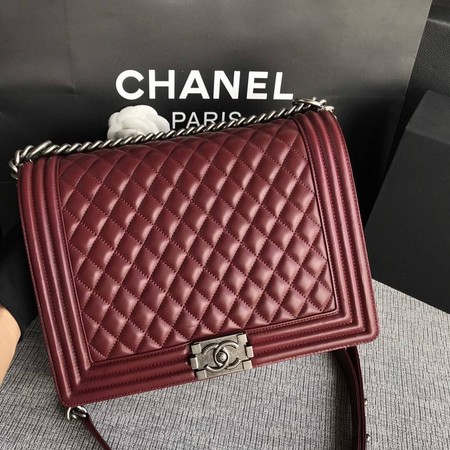 Boy Chanel Flap Shoulder Bag Wine Original Sheepskin Leather A67087 Silver