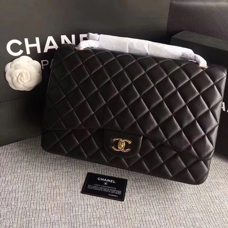 Chanel Maxi Quilted Classic Flap Bag Black Sheepskin Leather A58601 Gold