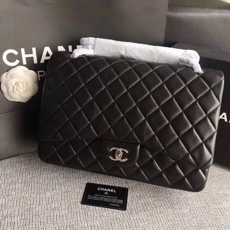 Chanel Maxi Quilted Classic Flap Bag Black Sheepskin Leather A58601 Silver