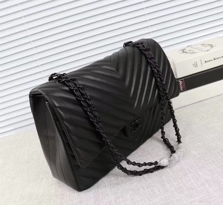 Chanel Maxi Classic Flap Bag Chevron Sheepskin Leather A58601 Black