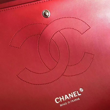 Chanel Maxi Quilted Classic Flap Bag Red Sheepskin Leather A58601 Silver