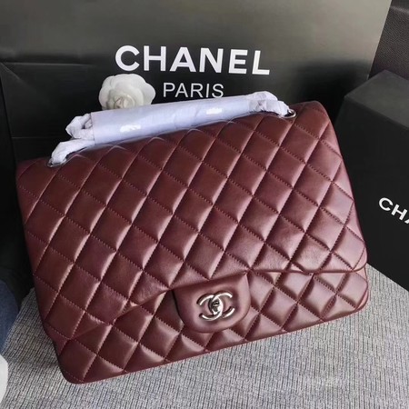 Chanel Maxi Quilted Classic Flap Bag Wine Sheepskin Leather A58601 Silver