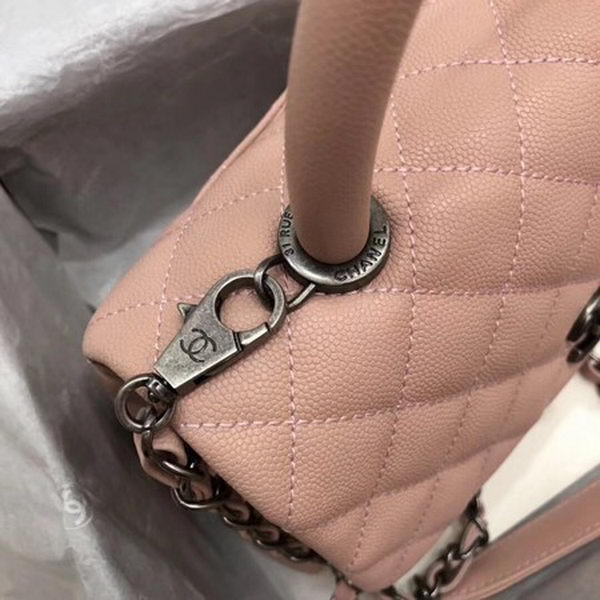 Chanel Classic Top Handle Bag Pink Cannage Pattern A92290 Silver