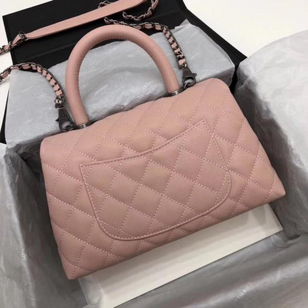 Chanel Classic Top Handle Bag Pink Cannage Pattern A92290 Silver