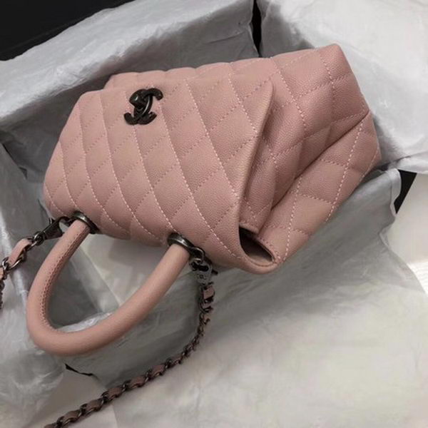 Chanel Classic Top Handle Bag Pink Cannage Pattern A92290 Silver