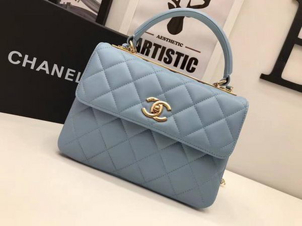 Chanel Classic Top Handle Bag Sheepskin Leather CHA2371 SkyBlue