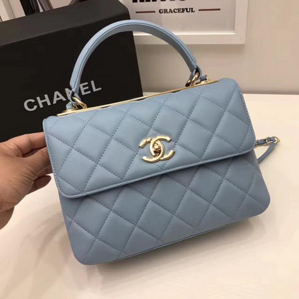 Chanel Classic Top Handle Bag Sheepskin Leather CHA2371 SkyBlue