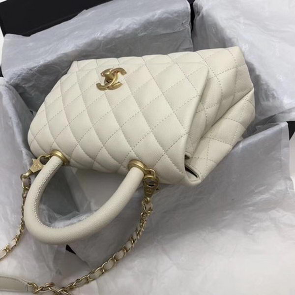 Chanel Classic Top Handle Bag White Cannage Pattern A92290 Gold