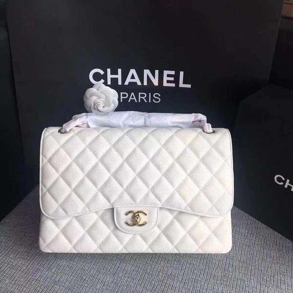 Chanel Flap Shoulder Bags White Original Calfskin Leather CF1113 Gold