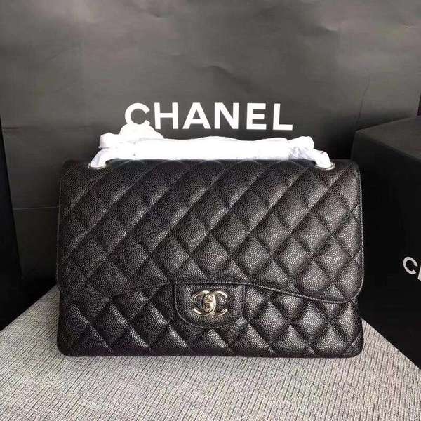 Chanel Flap Shoulder Bags Black Original Calfskin Leather CF1113 Silver