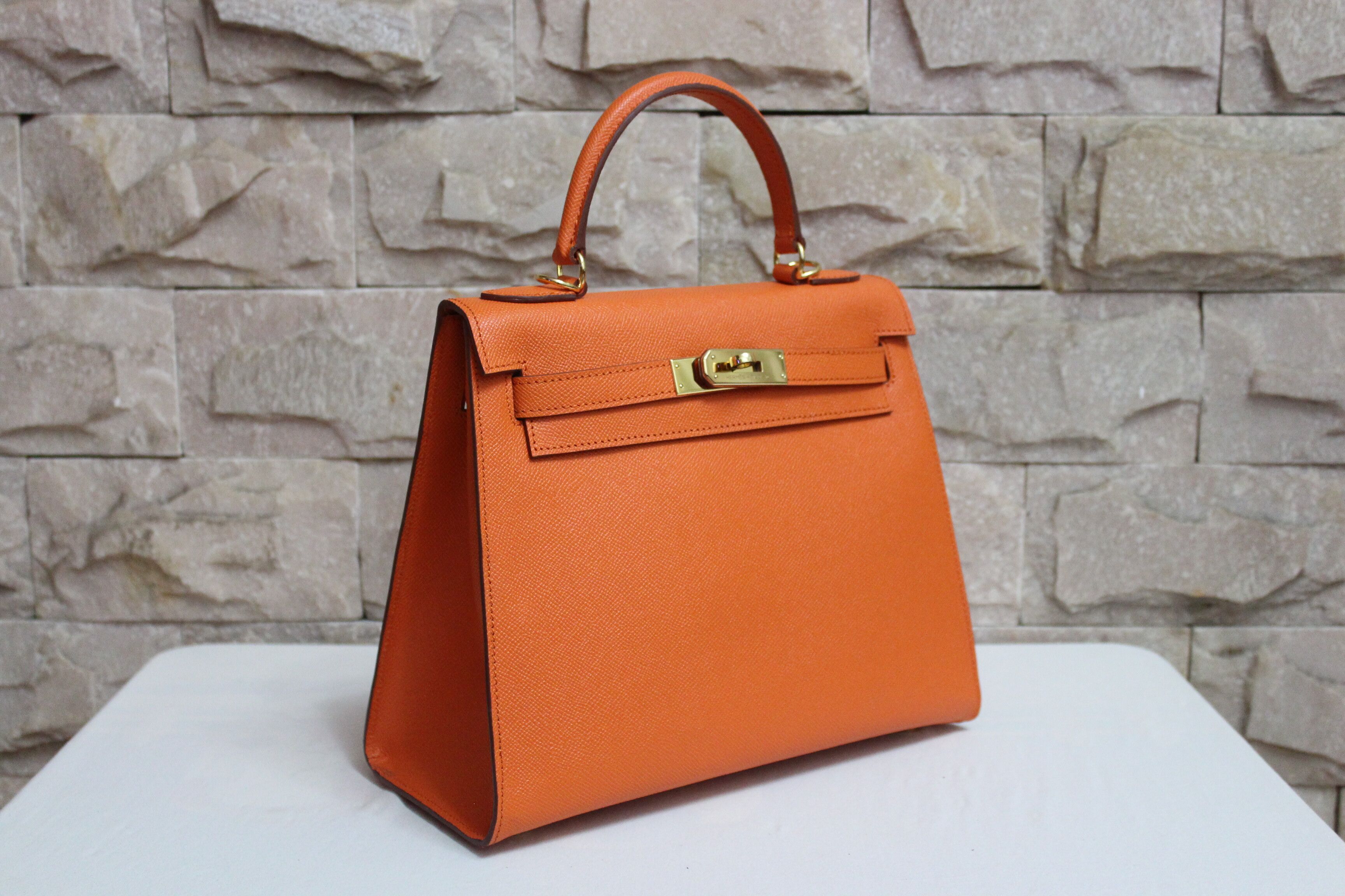 Hermes Kelly 28cm Shoulder Bags espom leather orange