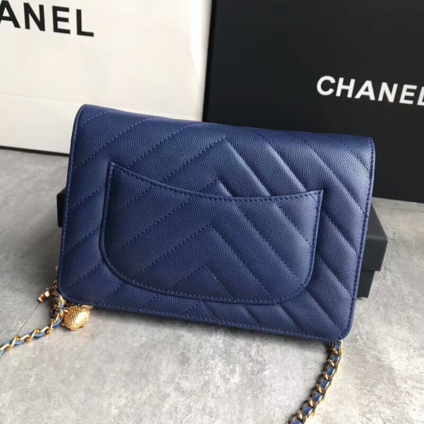 Chanel Owl Pendant Flap Shoulder Bag Calfskin Leather A33814 Blue