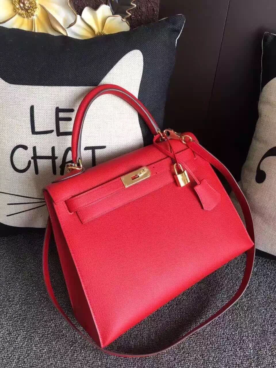 Hermes Kelly 28cm Shoulder Bags espom leather Red