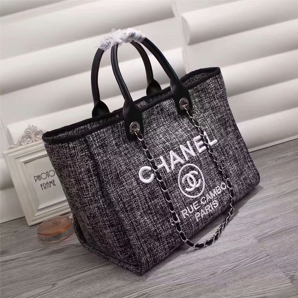 Chanel Canvas Leather Tote Shopping Bag 68047E