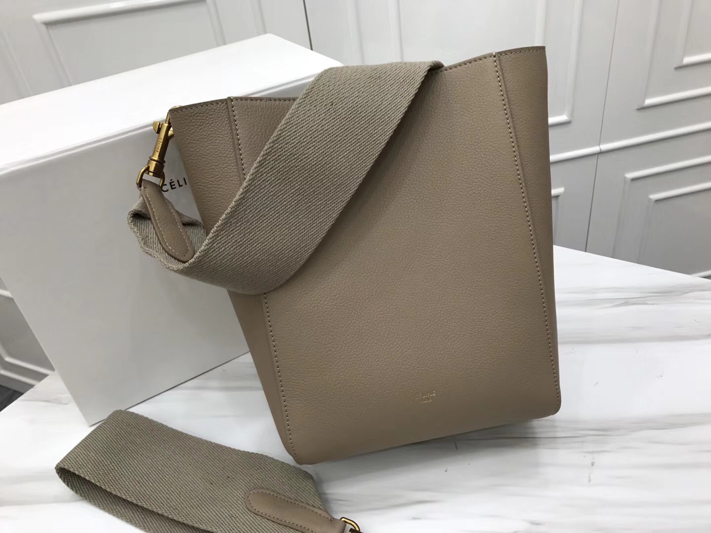 Celine Calfskin Leather Shoulder Bag 5530 grey