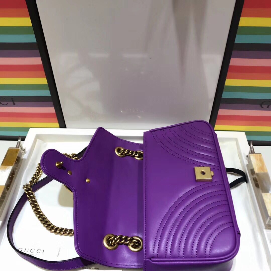 Gucci GG Marmont Sheenskin Shoulder Bag 443497A  purple