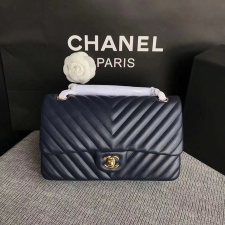 Chanel Flap Shoulder Bag Dark Blue Original Sheepskin Leather CF1112V Gold