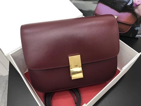 Celine Classic Box Flap Bag Original Calfskin Leather 3378 Wine