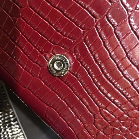 Yves Saint Laurent Crocodile Leather Shoulder Bag 1456 Wine&Silver