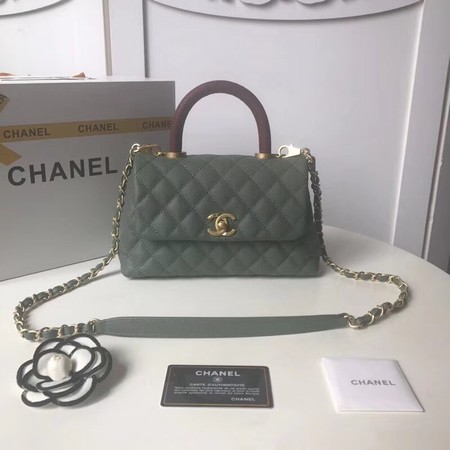 Chanel original Caviar leather flap bag top handle A92990 Blackish green