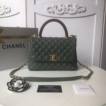 Chanel original Caviar leather flap bag top handle A92991 Blackish green