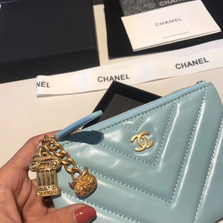 Chanel Sheepskin Leather Coin Purse 2214 sky blue