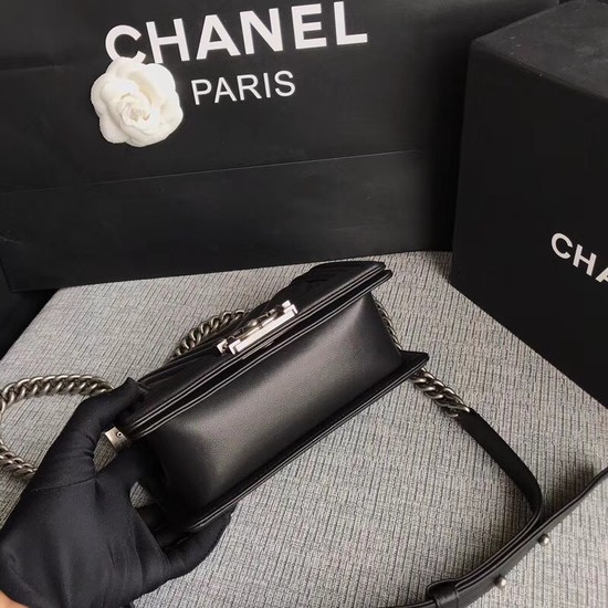 Chanel Le Boy Flap Shoulder Bag Original Calf leather A67085 black silver Buckle